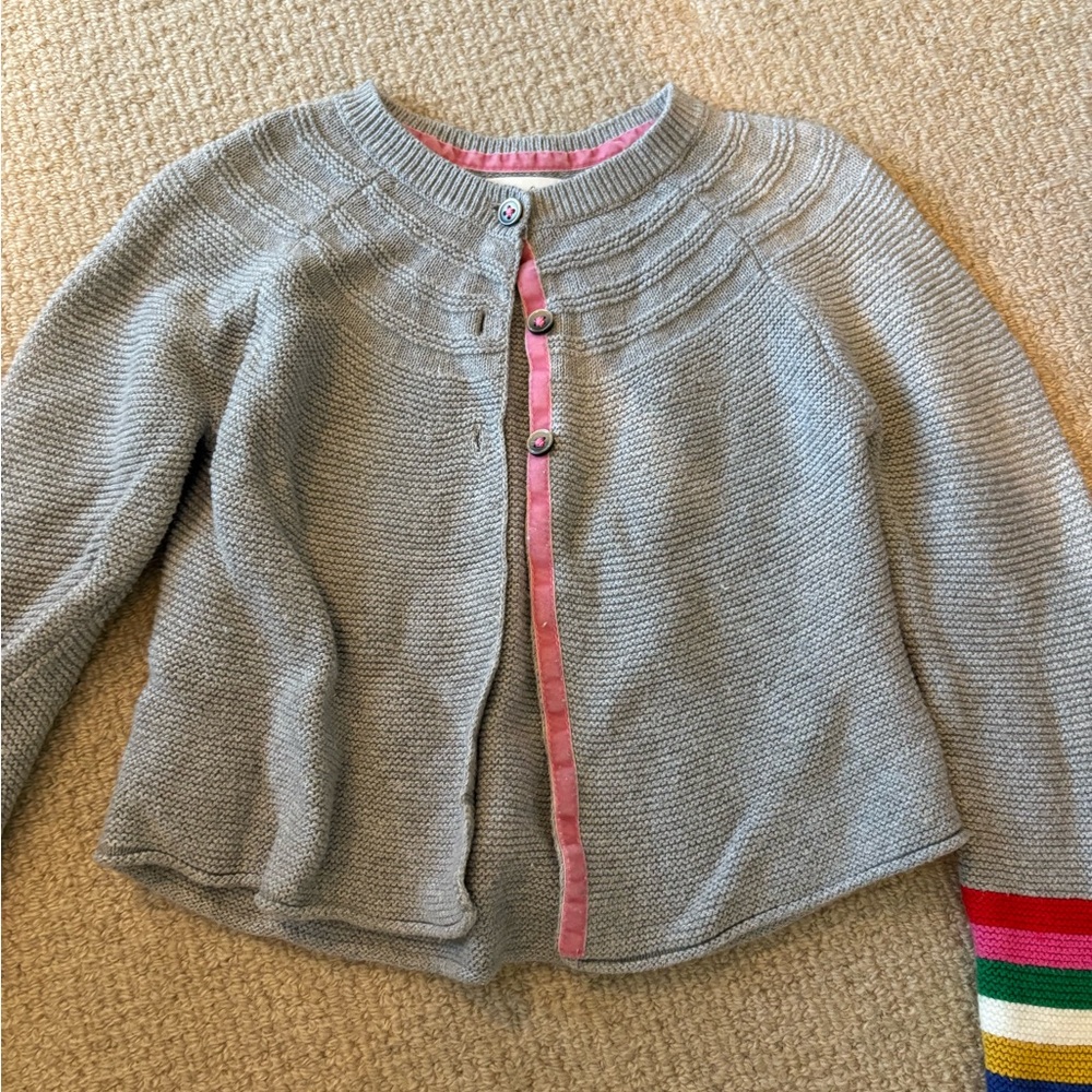 Mini Boden Gray Knit cardigan with Pink Trim